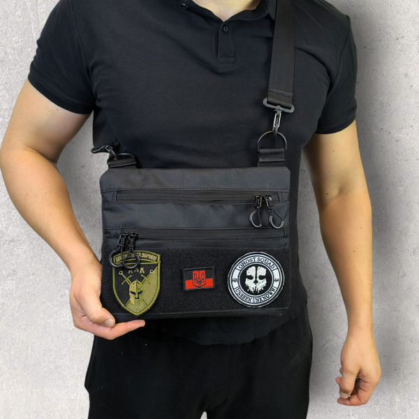 Сумка через плече 30&times;24 см Cordura Rip Stop з VELCRO-панеллю, 4 кишені, чорна DTH-392019 фото
