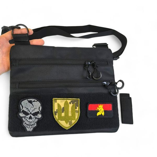 Сумка через плече 30&times;24 см Cordura Rip Stop з VELCRO-панеллю, 4 кишені, чорна DTH-392019 фото